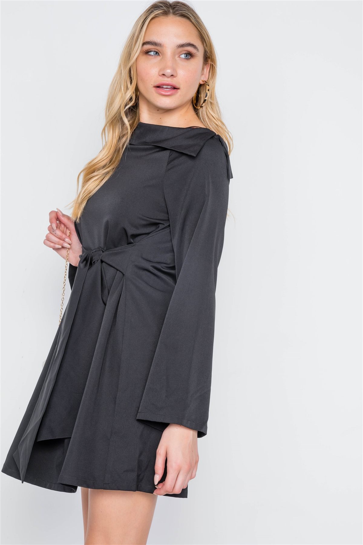 Straight Neck Solid Front-tie Dress - women's dress at TFC&H Co.