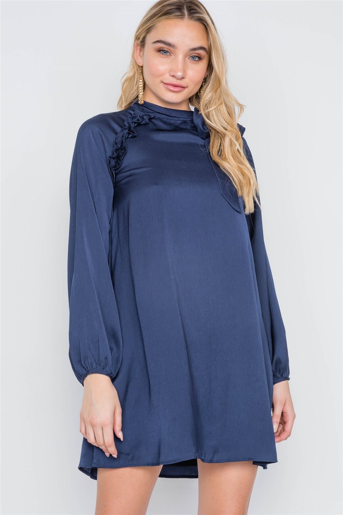 Satin Long Sleeve Side-tie Mini Dress - women's dress at TFC&H Co.