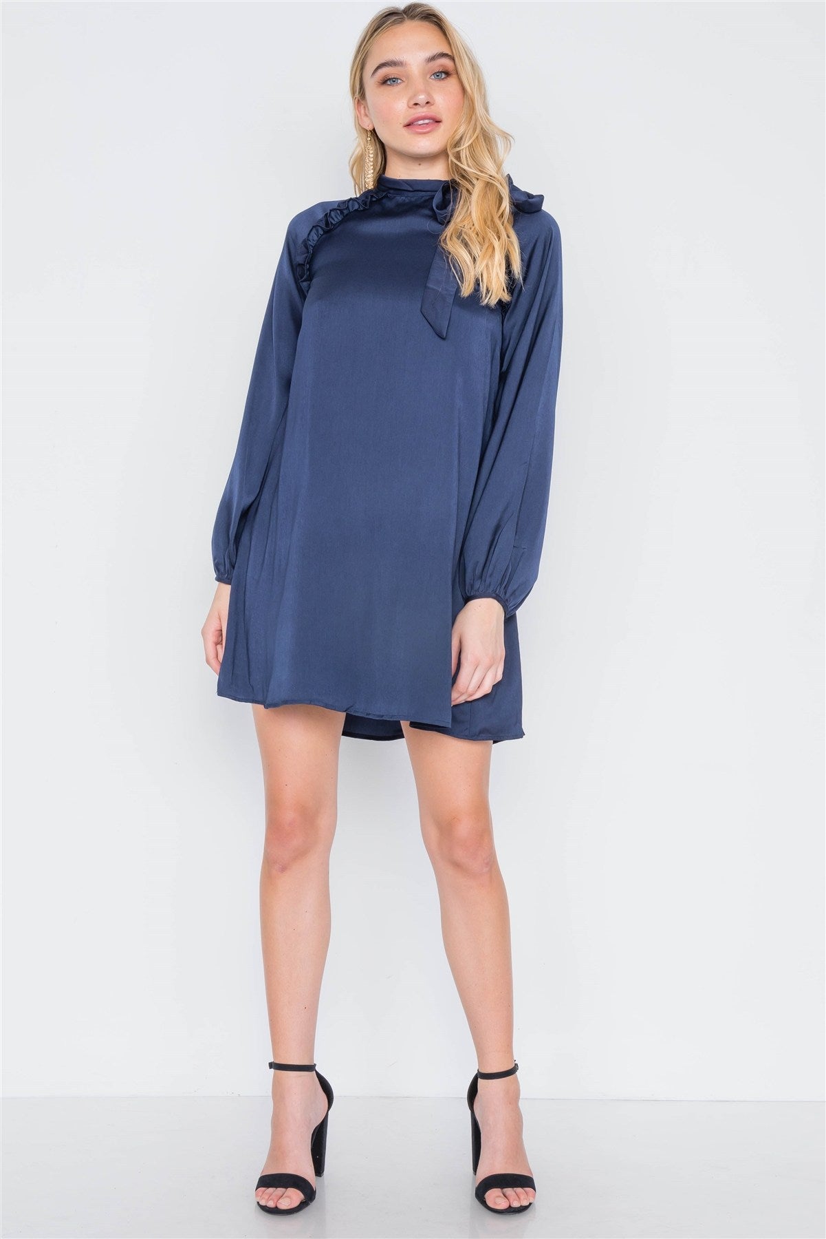 Satin Long Sleeve Side-tie Mini Dress - women's dress at TFC&H Co.