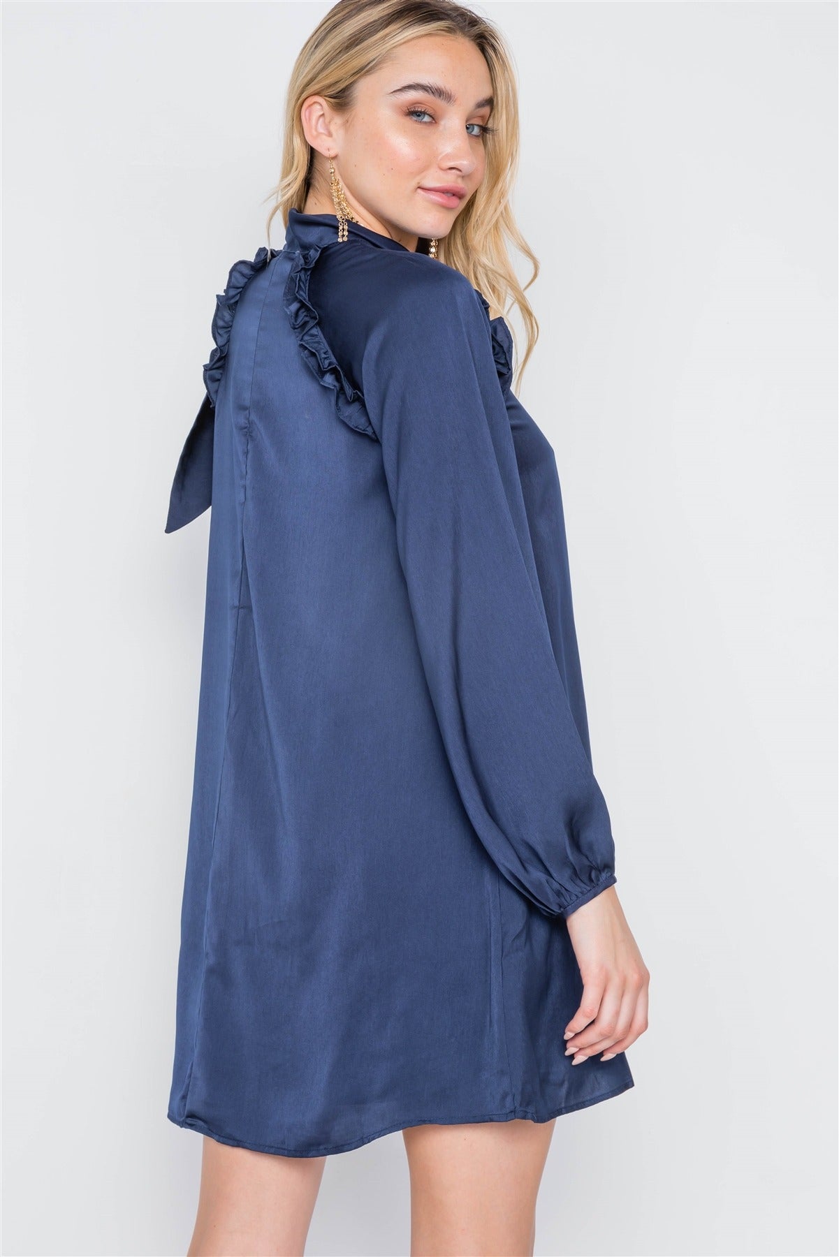 Satin Long Sleeve Side-tie Mini Dress - women's dress at TFC&H Co.