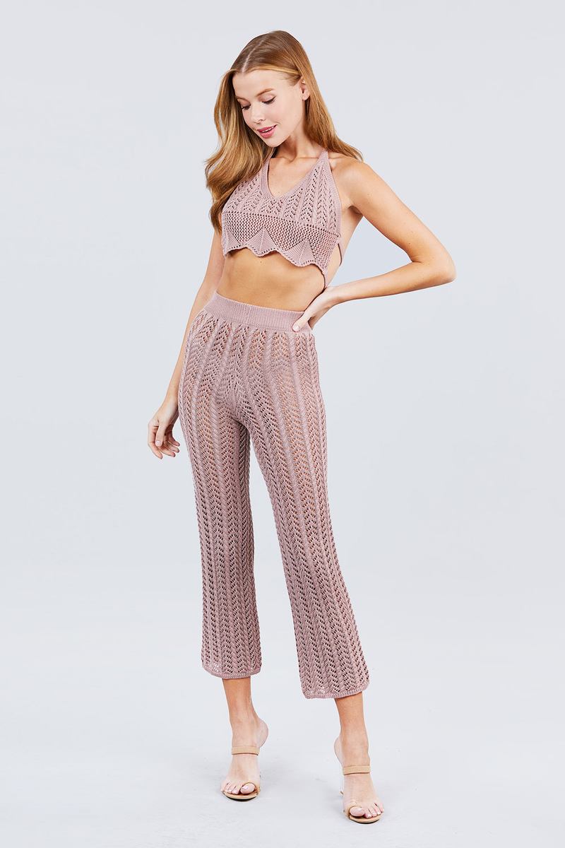 Flare Long Fishnet Sweater Pants - 2 colors - women's pants at TFC&H Co.