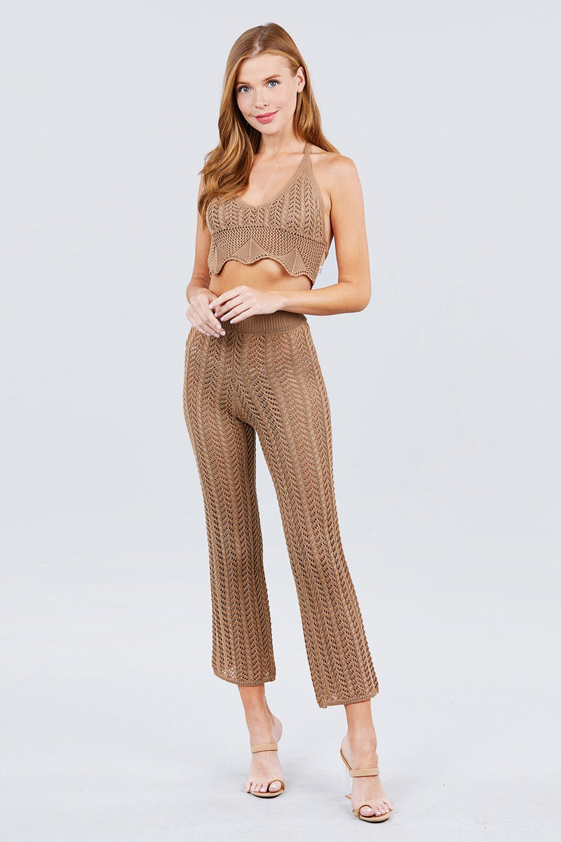 Flare Long Fishnet Sweater Pants - 2 colors - women's pants at TFC&H Co.