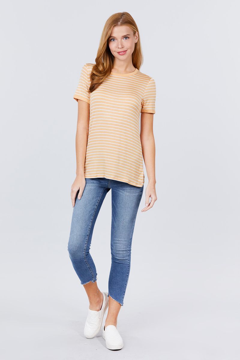 Short Sleeve Crew Neck Stripe Rayon Spandex Ringer Knit Top - 2 colors - women's tee at TFC&H Co.