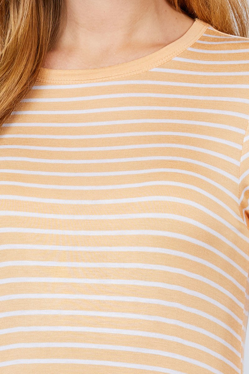 Short Sleeve Crew Neck Stripe Rayon Spandex Ringer Knit Top - 2 colors - women's tee at TFC&H Co.