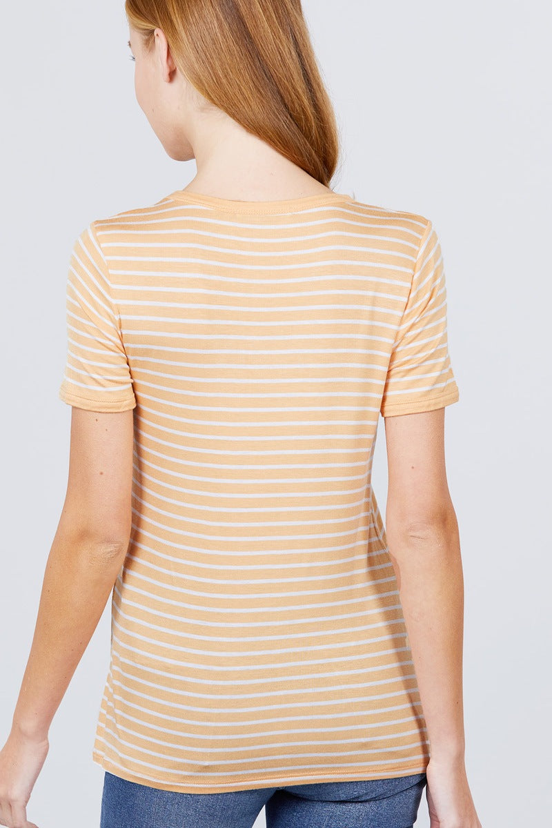 Short Sleeve Crew Neck Stripe Rayon Spandex Ringer Knit Top - 2 colors - women's tee at TFC&H Co.