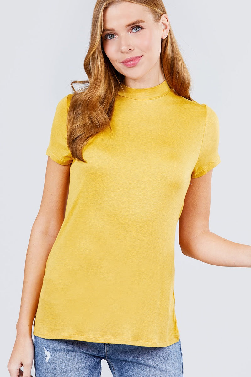 Short Sleeve Mock Neck Rayon Spandex Rib Top - 2 colors - women's top at TFC&H Co.