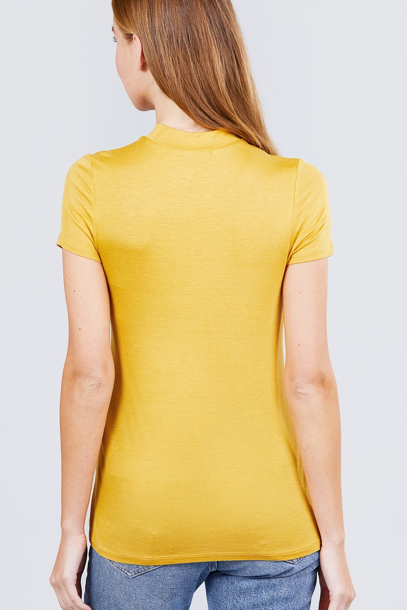 Short Sleeve Mock Neck Rayon Spandex Rib Top - 2 colors - women's top at TFC&H Co.