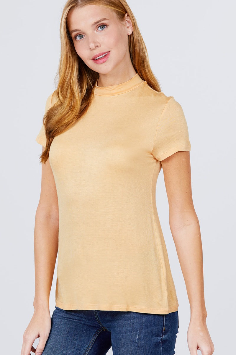 Short Sleeve Mock Neck Rayon Spandex Rib Top - 2 colors - women's top at TFC&H Co.
