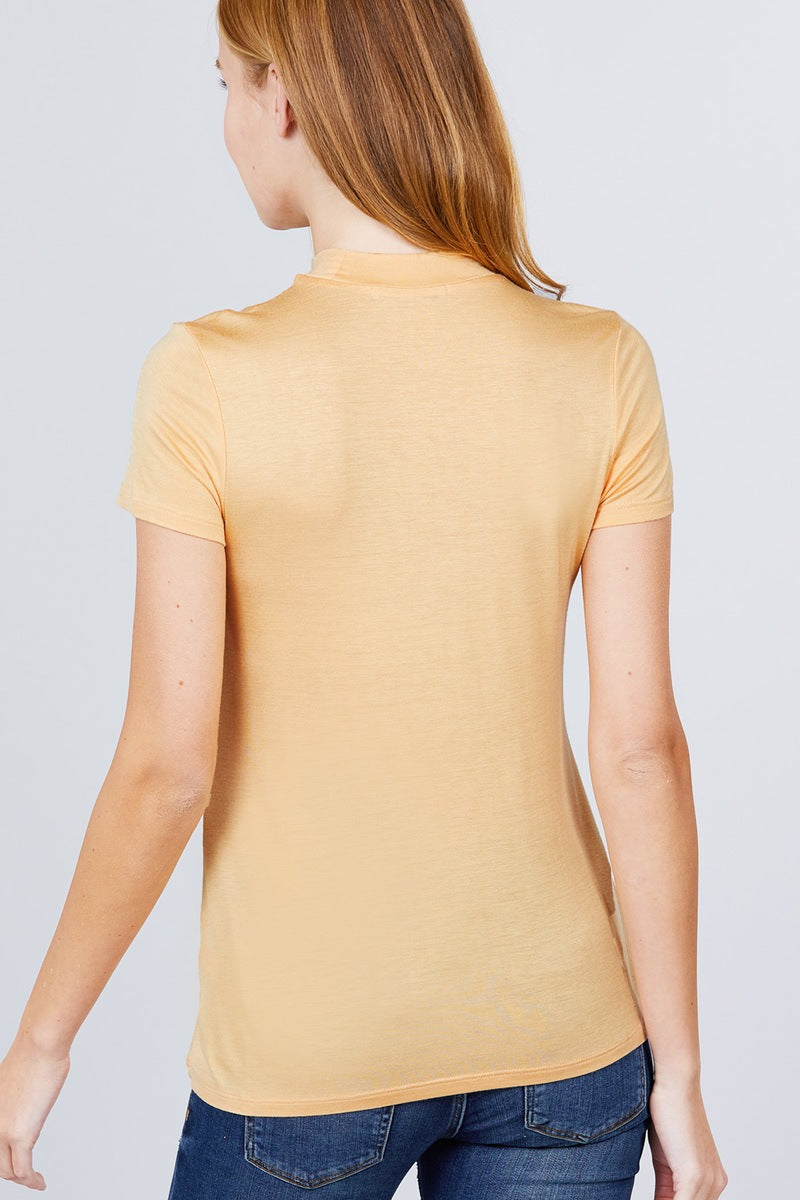 Short Sleeve Mock Neck Rayon Spandex Rib Top - 2 colors - women's top at TFC&H Co.