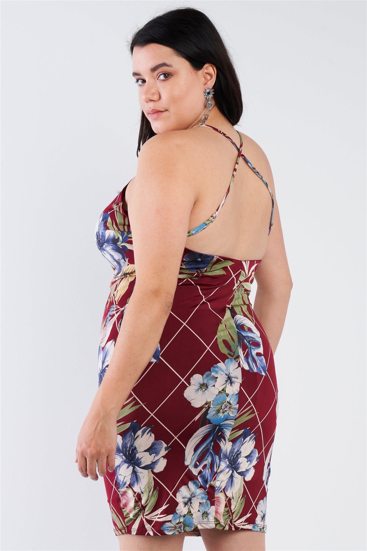 Voluptuous (+) Plus Size Criss-cross Open Back Mini Floral Print Dress -2 styles - women's dress at TFC&H Co.