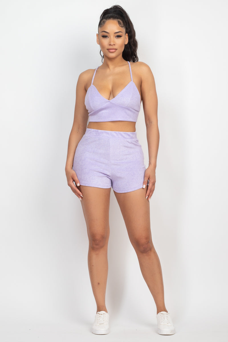 LAVENDER - Terry Towel Bralette Top & Mini Shorts Set - 7 colors - Ships from The USA - womens short set at TFC&H Co.