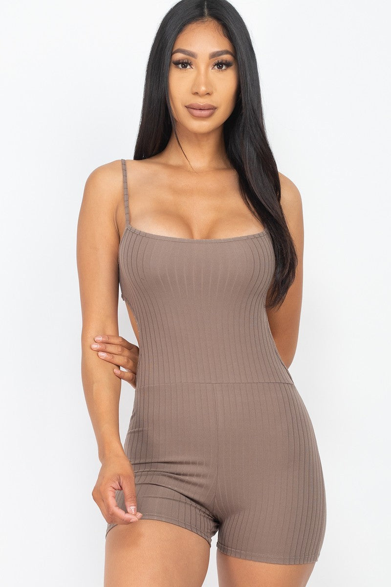 TAUPE - Ribbed Sleeveless Back Cutout Bodycon Active Romper - 8 colors - Ships from The USA - womens romper at TFC&H Co.