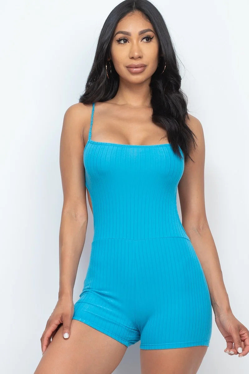 NIAGARA - Ribbed Sleeveless Back Cutout Bodycon Active Romper - 8 colors - Ships from The USA - womens romper at TFC&H Co.