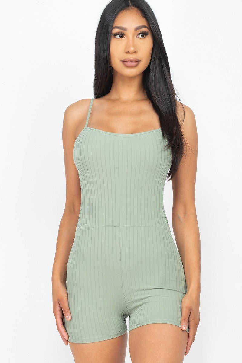 GREEN BAY - Ribbed Sleeveless Back Cutout Bodycon Active Romper - 8 colors - Ships from The USA - womens romper at TFC&H Co.