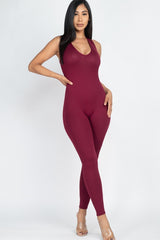 BURGUNDY - Racer Back Bodycon Jumpsuit - 8 colors - Ships from The USA - womens jumpsuit at TFC&H Co.