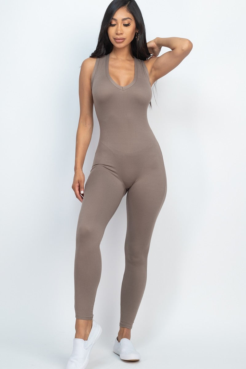 TAUPE - Racer Back Bodycon Jumpsuit - 8 colors - Ships from The USA - womens jumpsuit at TFC&H Co.