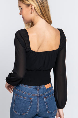 - Front Tied Ruched Detail Long Sleeve Top - womens crop top at TFC&H Co.