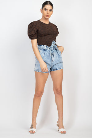 - Fashionable Acid Wash Paperbag Denim Shorts - womens denim shorts at TFC&H Co.