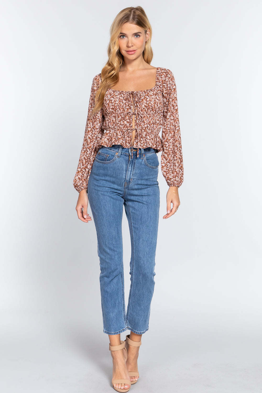 Shirring W/ribbon Woven Top - women's shirt at TFC&H Co.