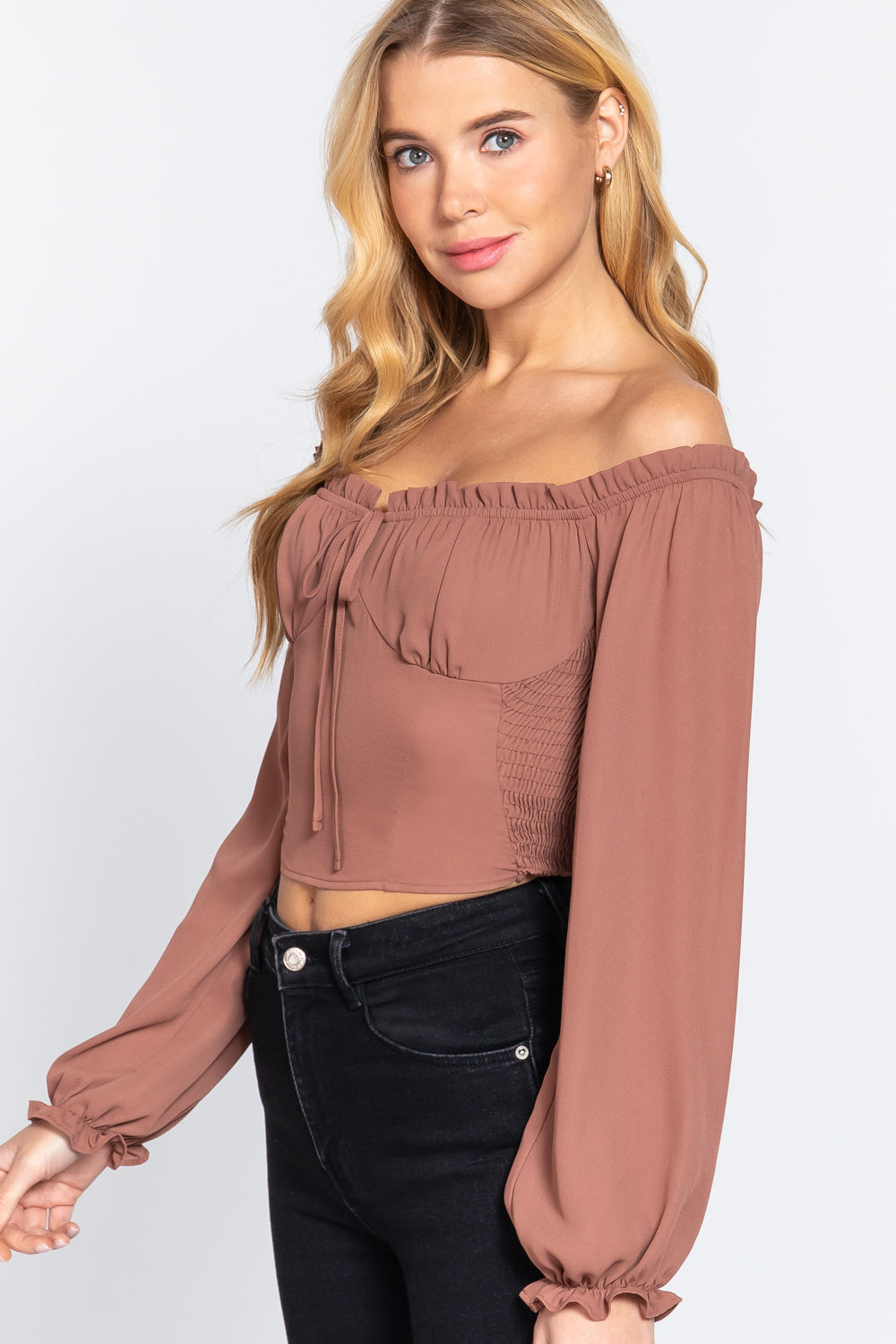 Off Shoulder Smocking Woven Top - 3 colors - women's shirt at TFC&H Co.