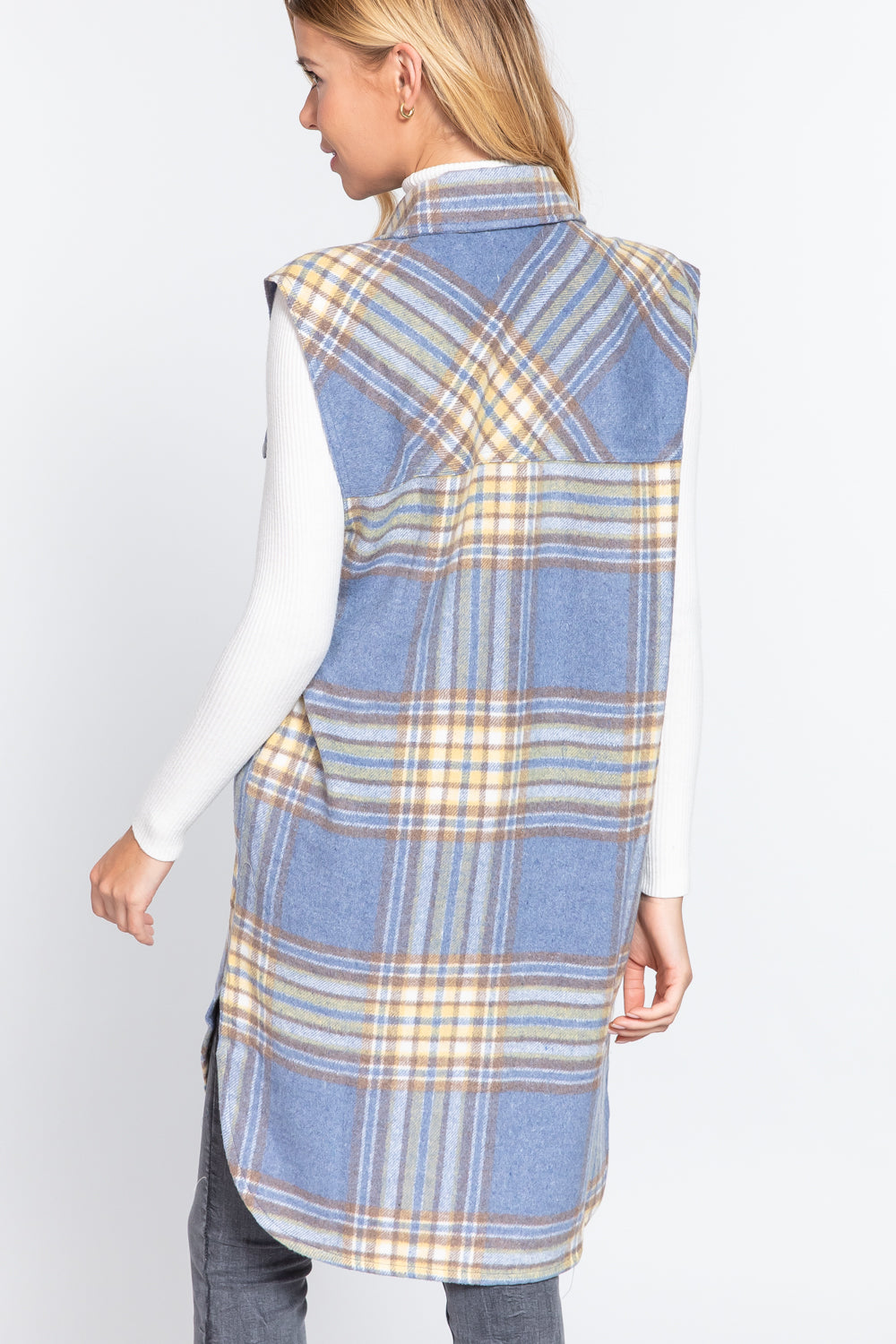 Notched Collar Brushed Plaid Vest - 2 styles - women's vest at TFC&H Co.