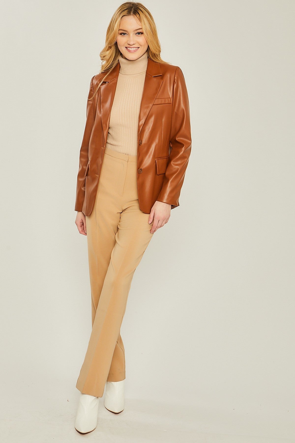 Pu Woven Solid Blazer - 2 colors - women's blazer at TFC&H Co.