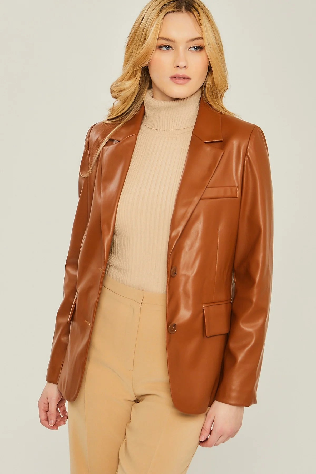 Pu Woven Solid Blazer - 2 colors - women's blazer at TFC&H Co.