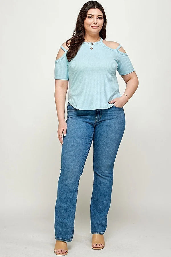 Voluptuous (+) Plus Size Solid Ribbed Cold Shoulder Top - women's shirt at TFC&H Co.