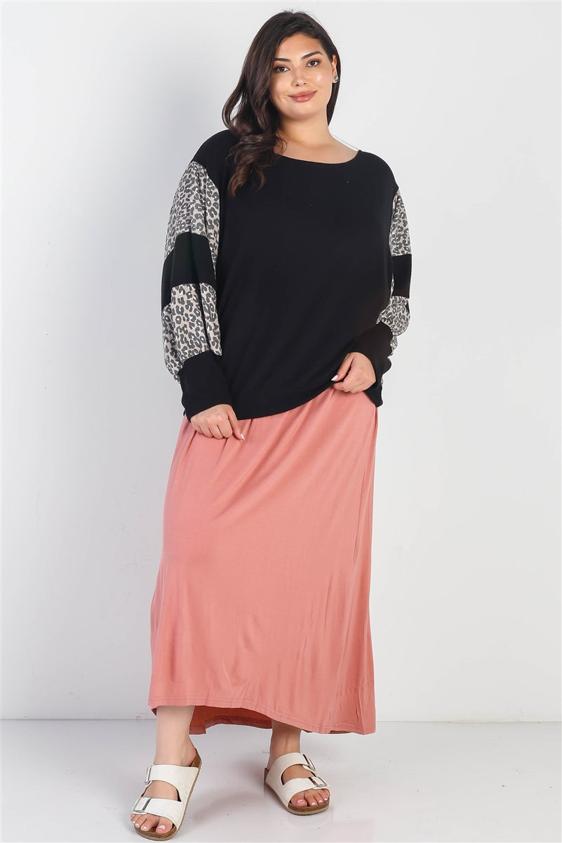 - Voluptuous (+) Plus Black Flannel Leopard Print Colorblock Dolman Sleeve Top - womens shirt at TFC&H Co.