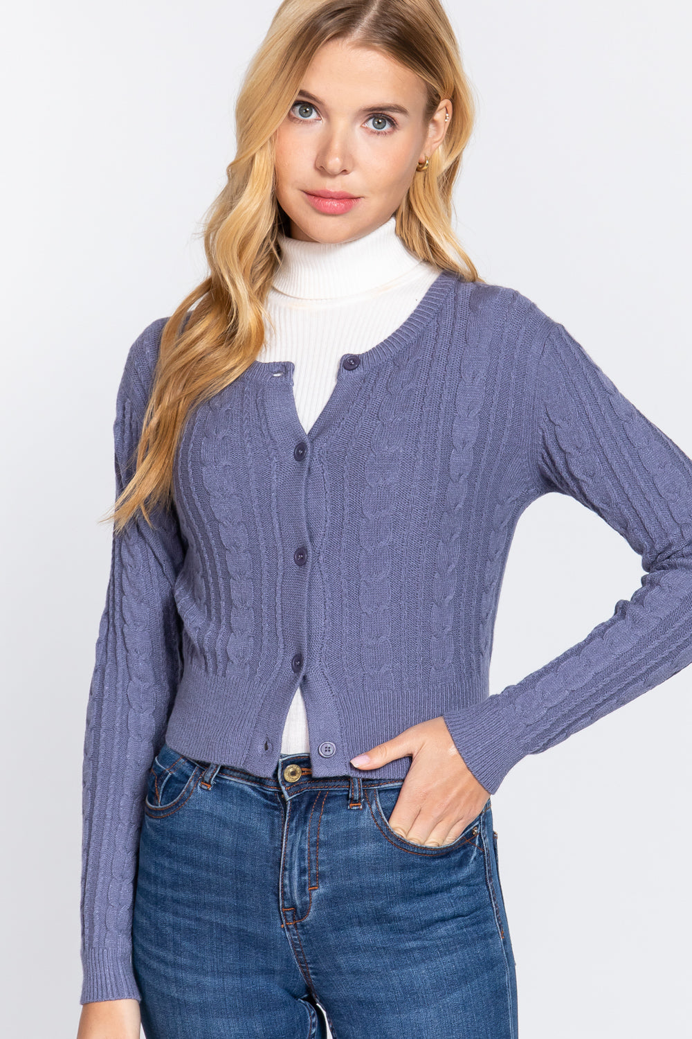 - Crew Neck Cable Sweater Cardigan - 4 colors - womens cardigan at TFC&H Co.