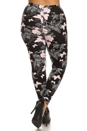 - Plus Size Super Soft Peach Skin Fabric, Butterfly Graphic Printed Knit Legging With Elastic Waist Detail - womens leggings at TFC&H Co.