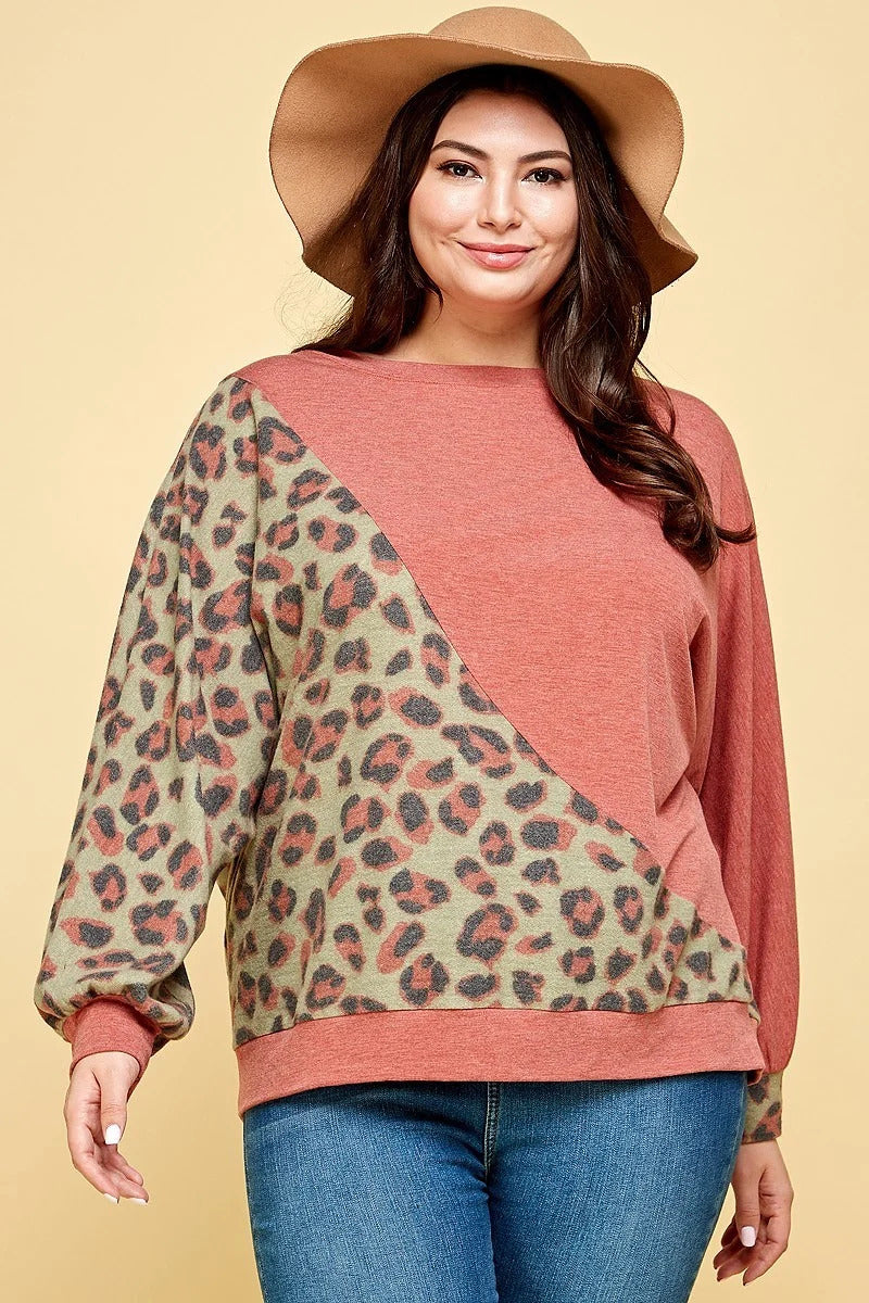 3XL - Voluptuous (+) Plus Size Cute Animal French Terry Brush Contrast Print Pullover - womens sweater at TFC&H Co.