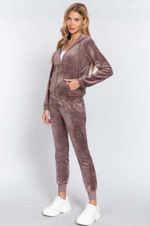 Mauve - Faux Fur Jacket & Jogger Pants Outfit Set - 9 colors - womens jogging set at TFC&H Co.