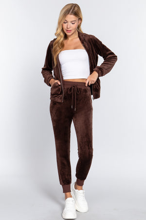 Sepia - Faux Fur Jacket & Jogger Pants Outfit Set - 9 colors - womens jogging set at TFC&H Co.