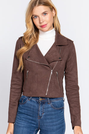 - Long Slv Biker Faux Suede Short Jacket - 2 colors - womens jacket at TFC&H Co.