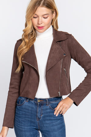 - Long Slv Biker Faux Suede Short Jacket - 2 colors - womens jacket at TFC&H Co.