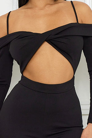 Black - Open Shoulder Cutout Detail Jumpsuit - 3 colors - womens jumpsuit at TFC&H Co.