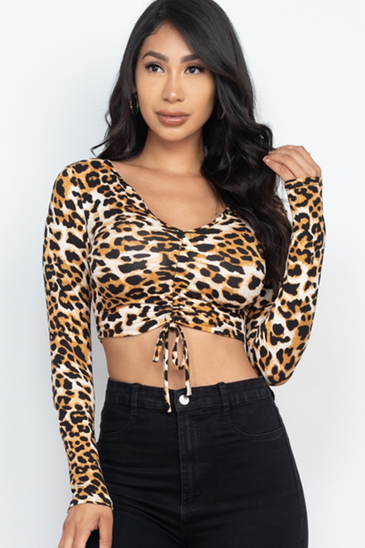 - Leopard Print Strap Ruched Front Crop Top - ladys crop top at TFC&H Co.