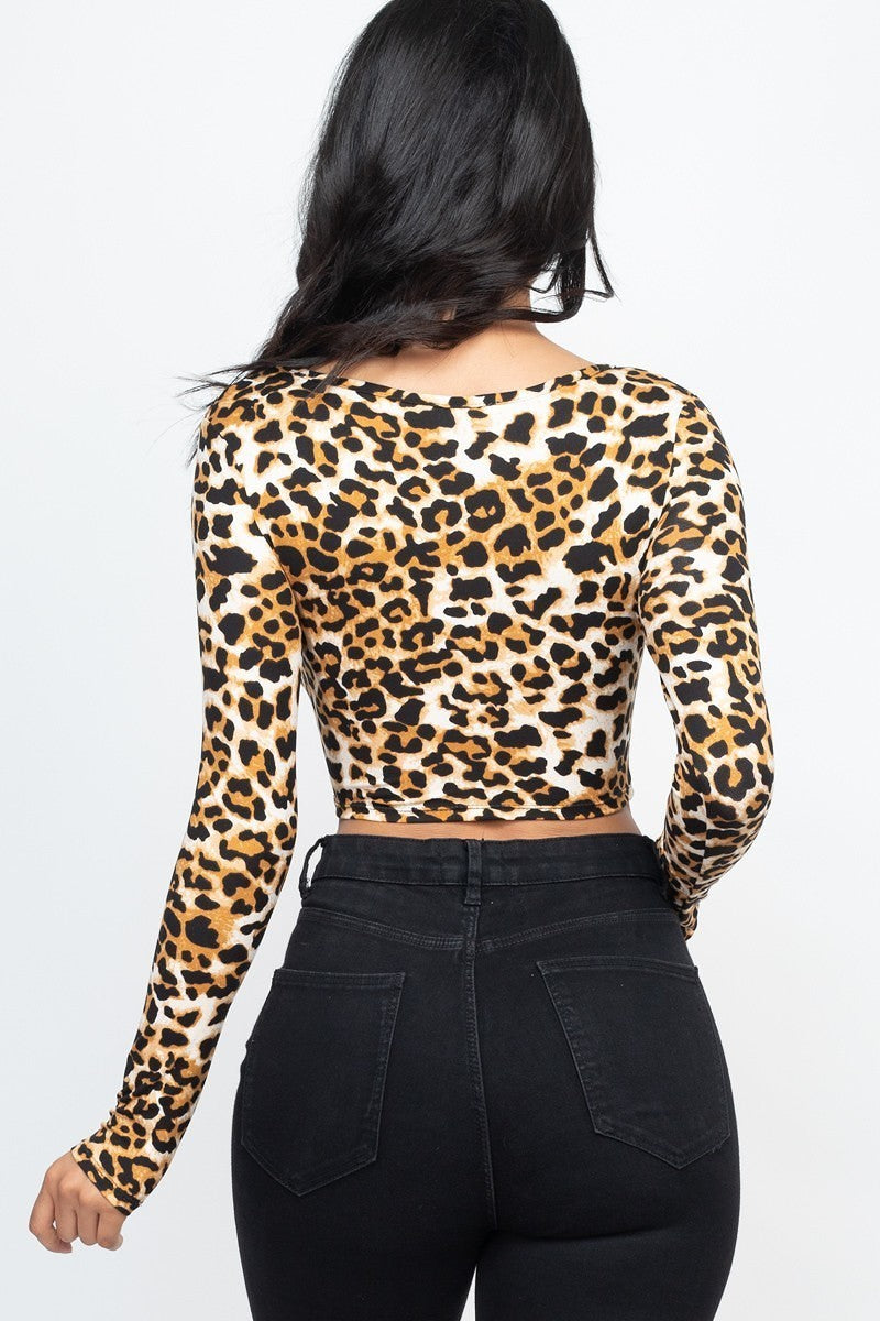 - Leopard Print Strap Ruched Front Crop Top - ladys crop top at TFC&H Co.