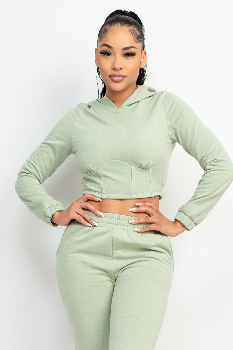 L - Hooded Corset Top & Pants Outfit Set - womens jogging set at TFC&H Co.