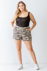CAMO OLIVE - Two Pocket High Waist Shorts Voluptuous (+) Plus Size - Ships from The US - womens shorts at TFC&H Co.