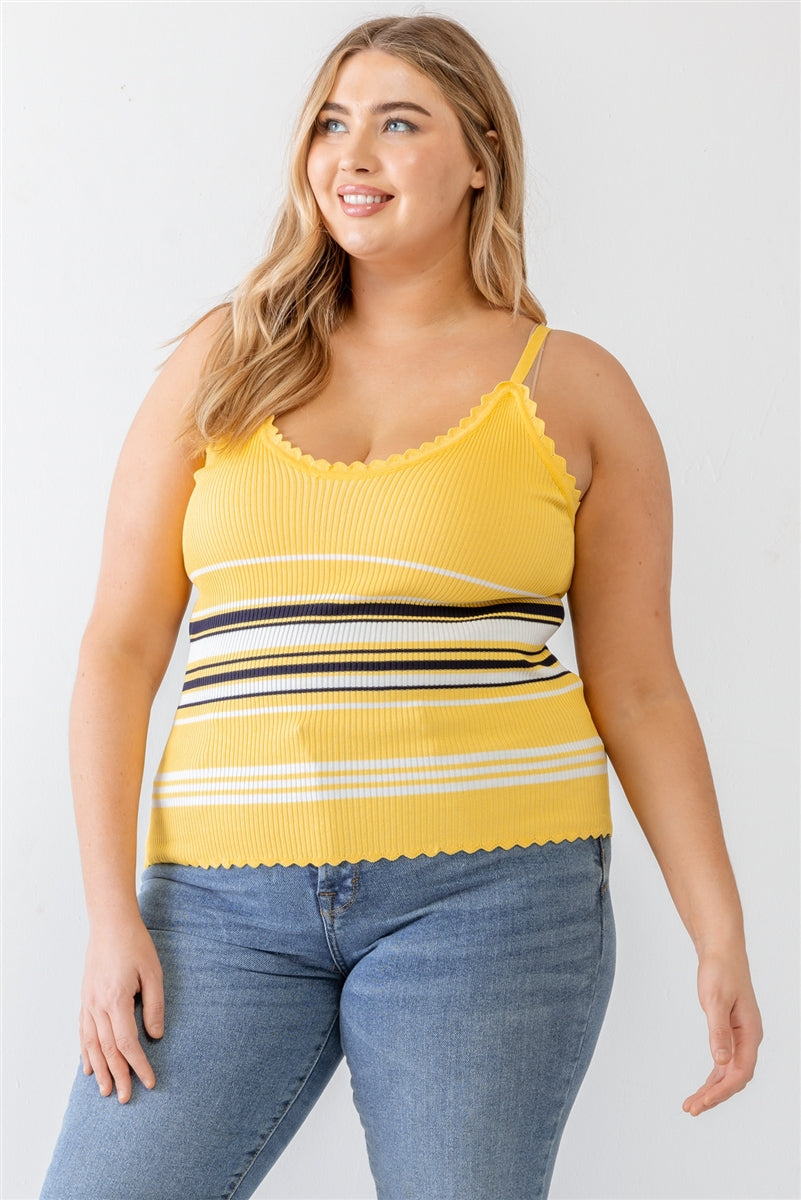 YELLOW NAVY - Volutpuous (+) Plus Ribbed Ruffle Tank Top - 4 colors - Ships from The US - womens tank top at TFC&H Co.