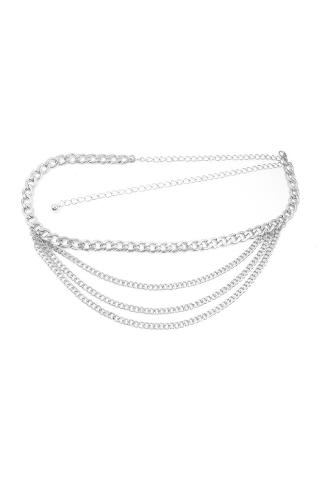 SILVER - Metal Multi Chain Layered Bally Chain Belt - Ships from The US - belt at TFC&H Co.