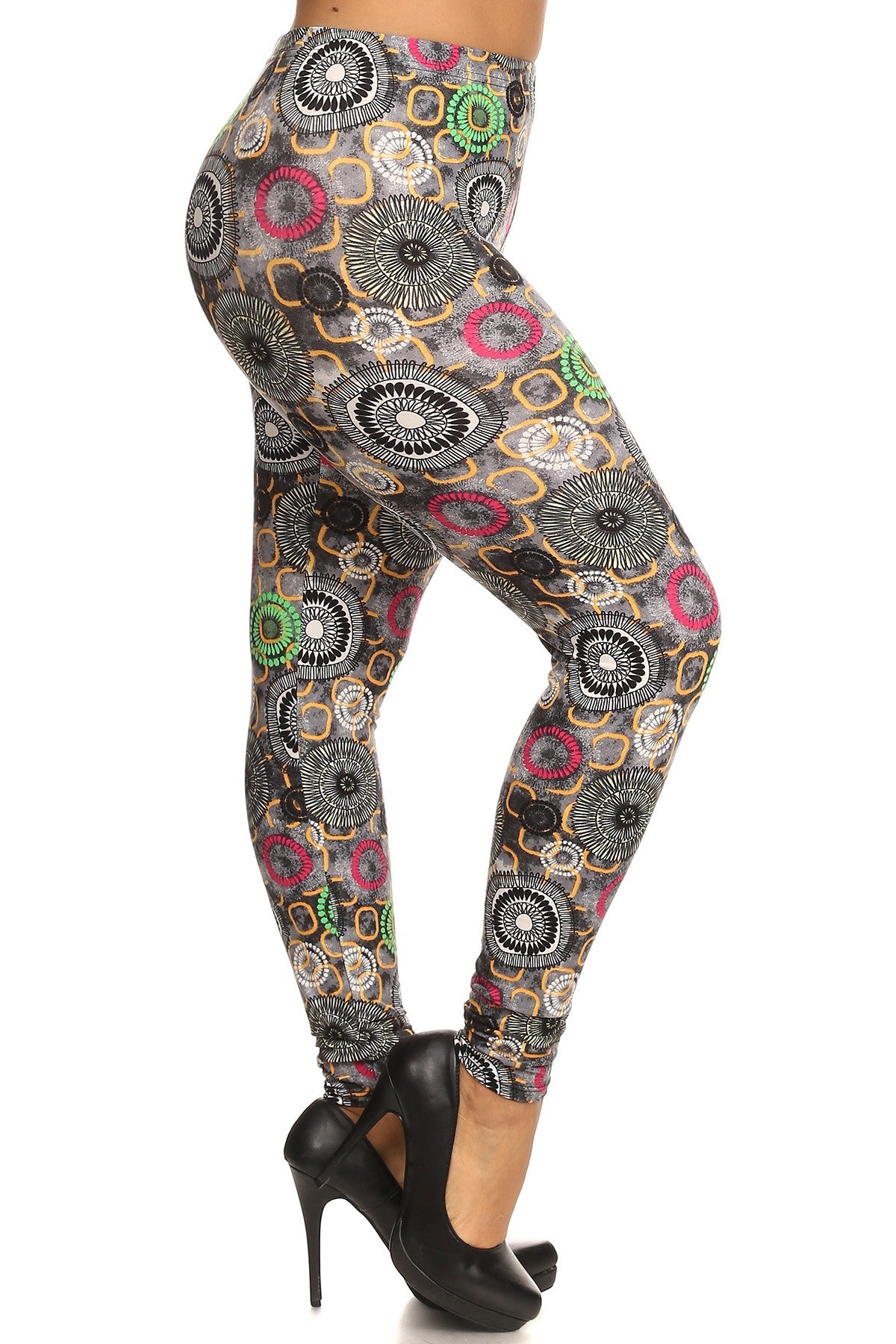 MULTI ONE SIZE FITS MOST - Voluptuous (+) Plus Size Abstract Print Slim Fit Leggings - Ships from The USA - womens leggings at TFC&H Co.