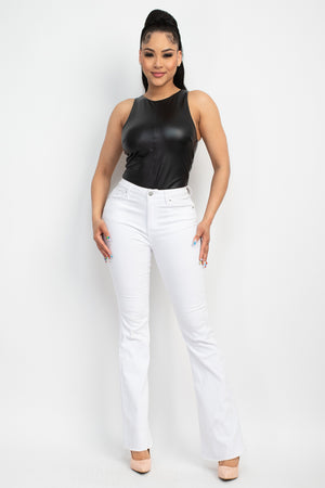 - Faux Leather Sleeveless Bodysuit - Ships from The USA - womens shirt at TFC&H Co.