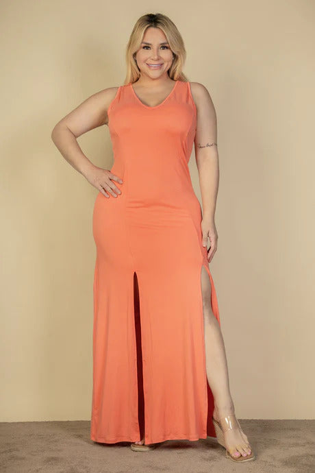 - Voluptuous (+) Plus Size Plunge Neck Thigh Split Maxi Dress - 4 colors - womens dress at TFC&H Co.