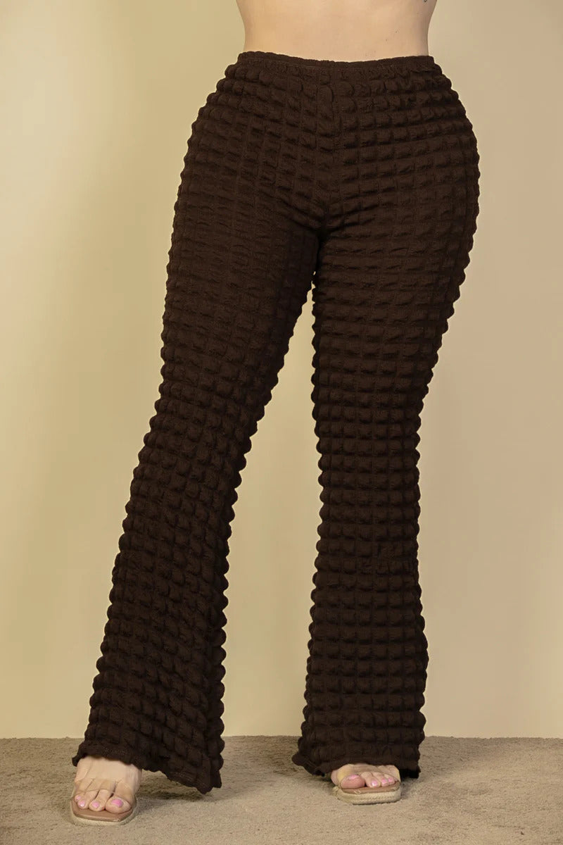 Chocolate Brown - Voluptuous (+) Plus Size Bubble Fabric Flare Pants - 3 colors - womens pants at TFC&H Co.