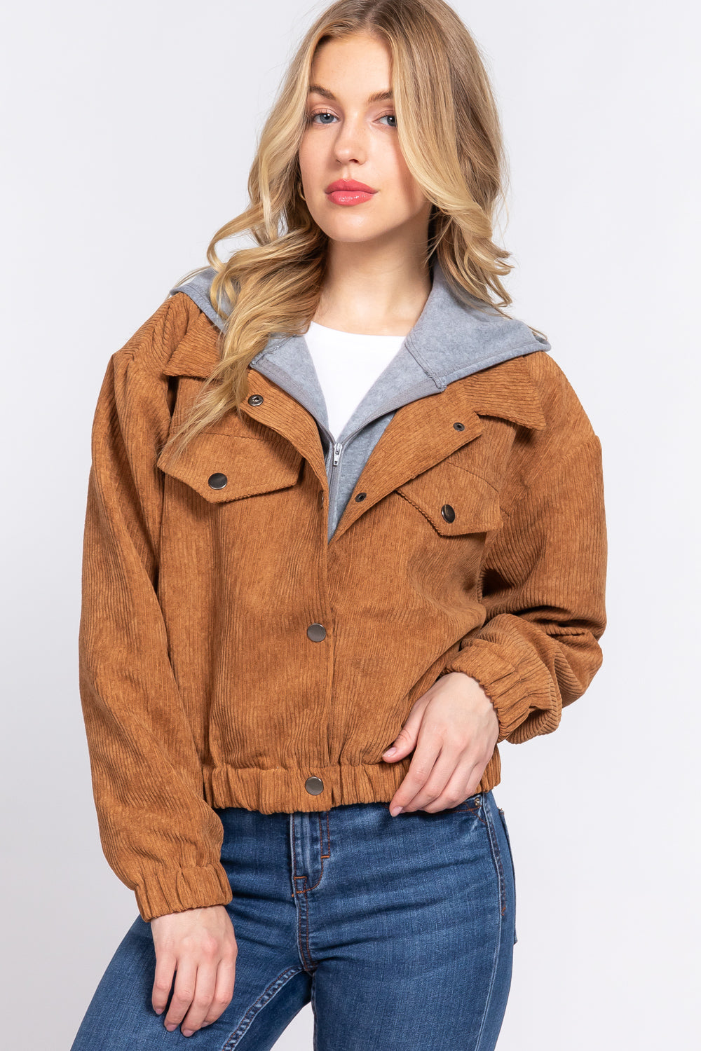 Long Slv Hooded Corduroy Jacket - 5 colors - women's jacket at TFC&H Co.