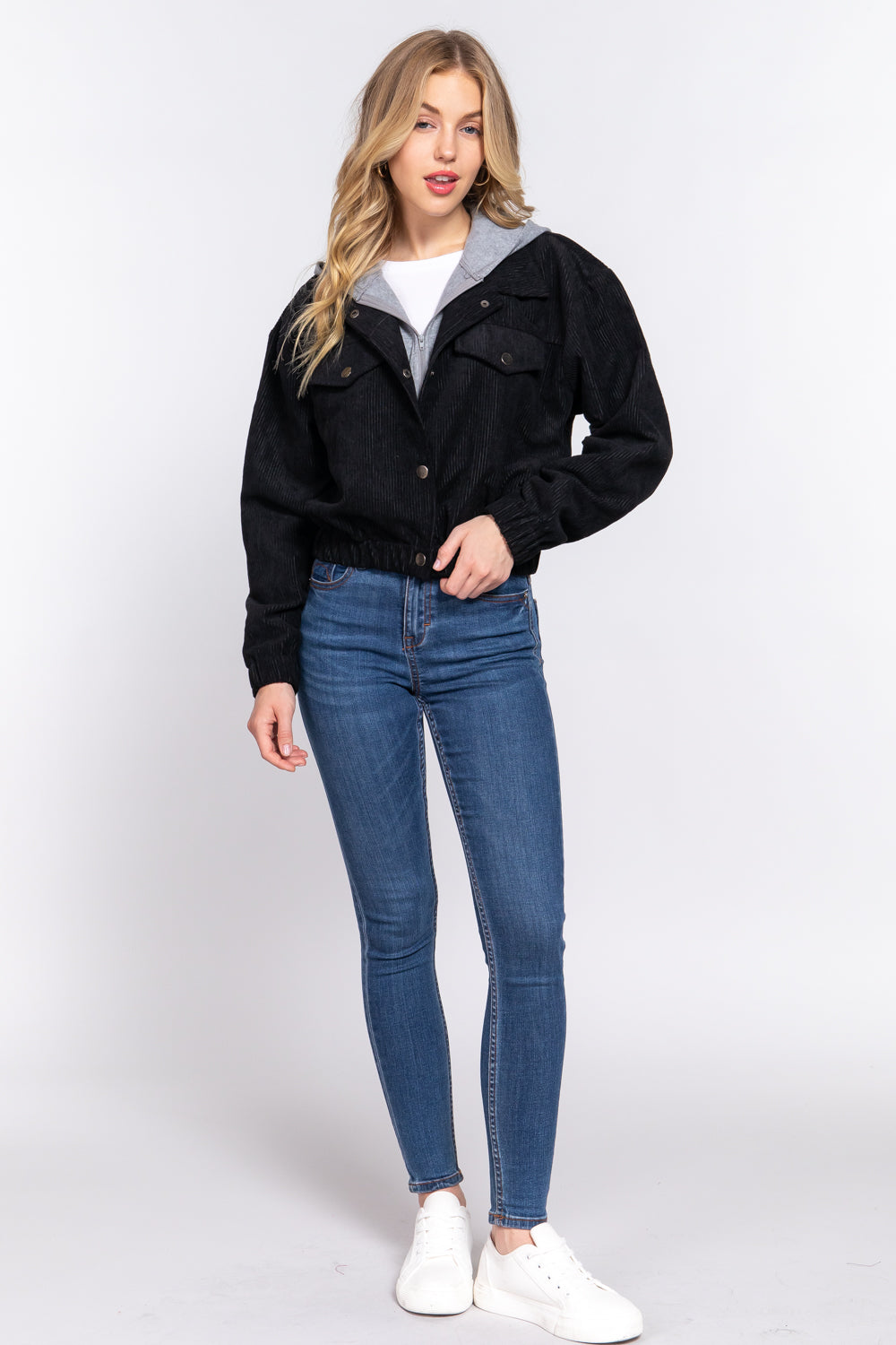 Long Slv Hooded Corduroy Jacket - 5 colors - women's jacket at TFC&H Co.