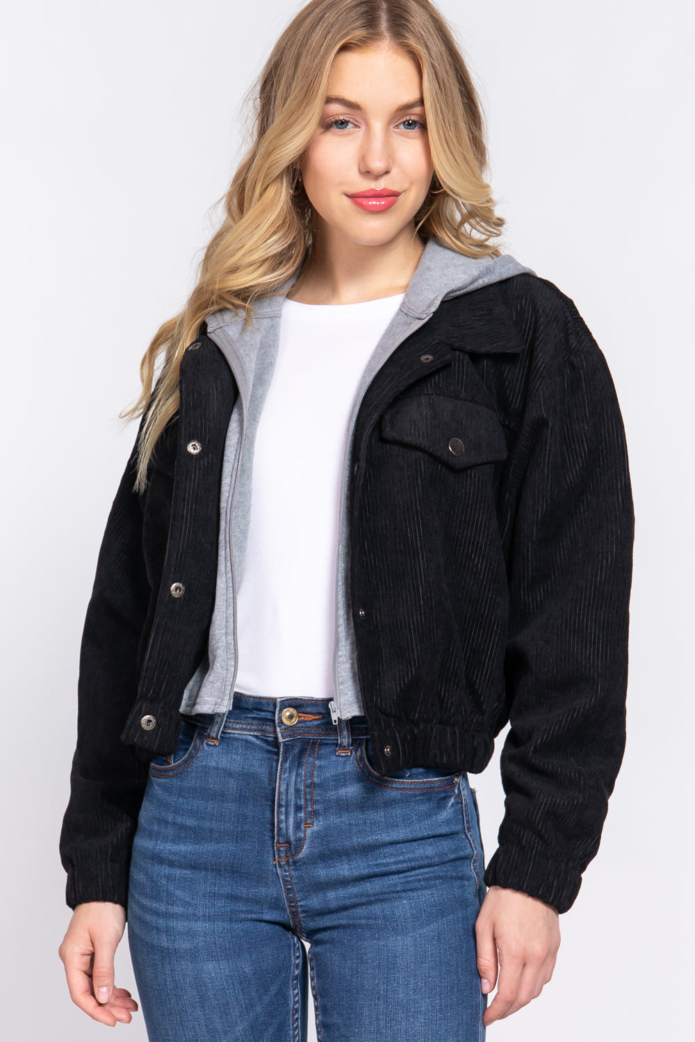 Long Slv Hooded Corduroy Jacket - 5 colors - women's jacket at TFC&H Co.